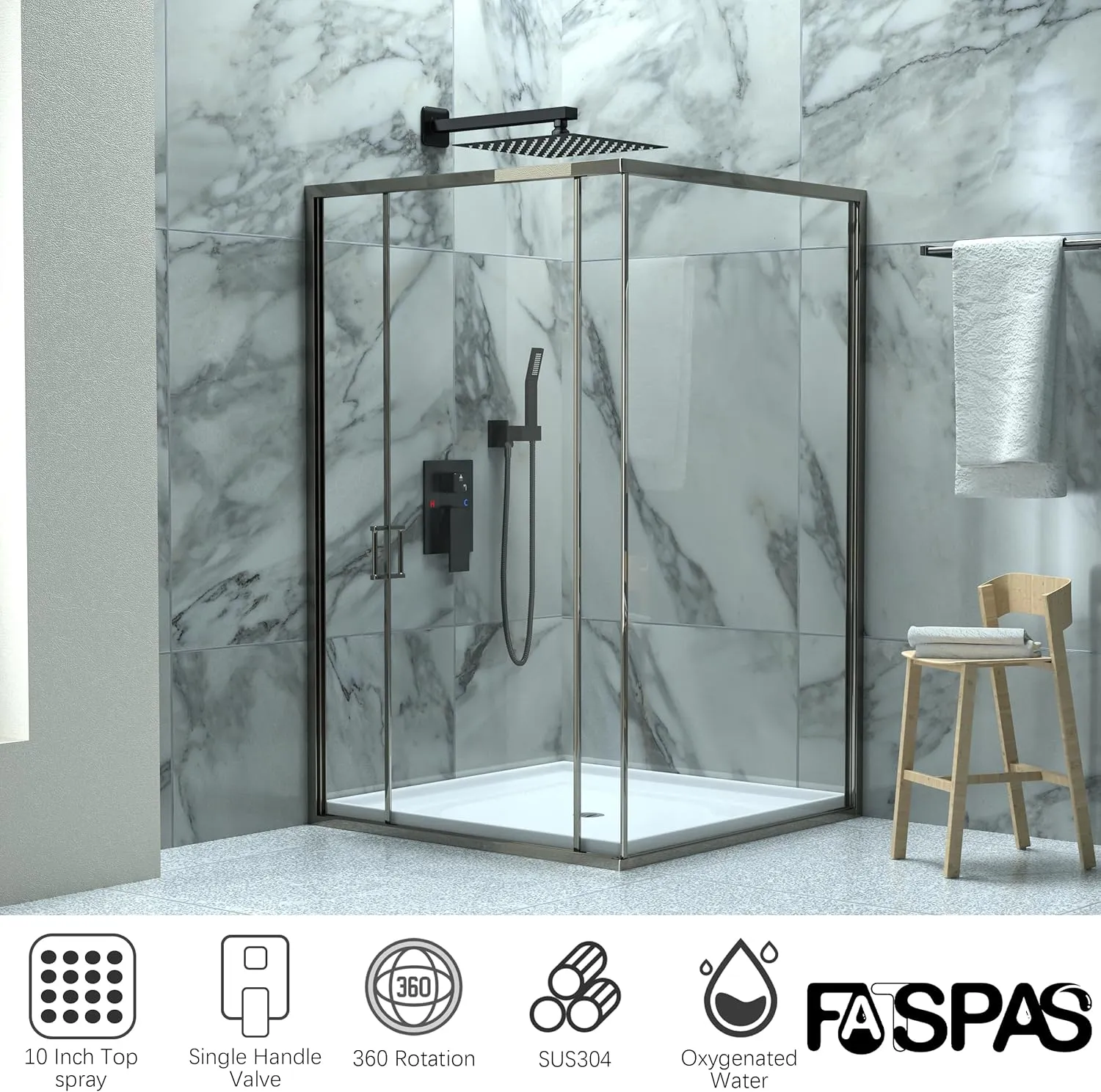 10 Inch Shower Faucet Set, Rainfall Shower System with Square Fixed Rain Shower Head and High Pressure Handheld Shower Head, Wall Mounted Rainfall Shower Fixtures, Matte Black