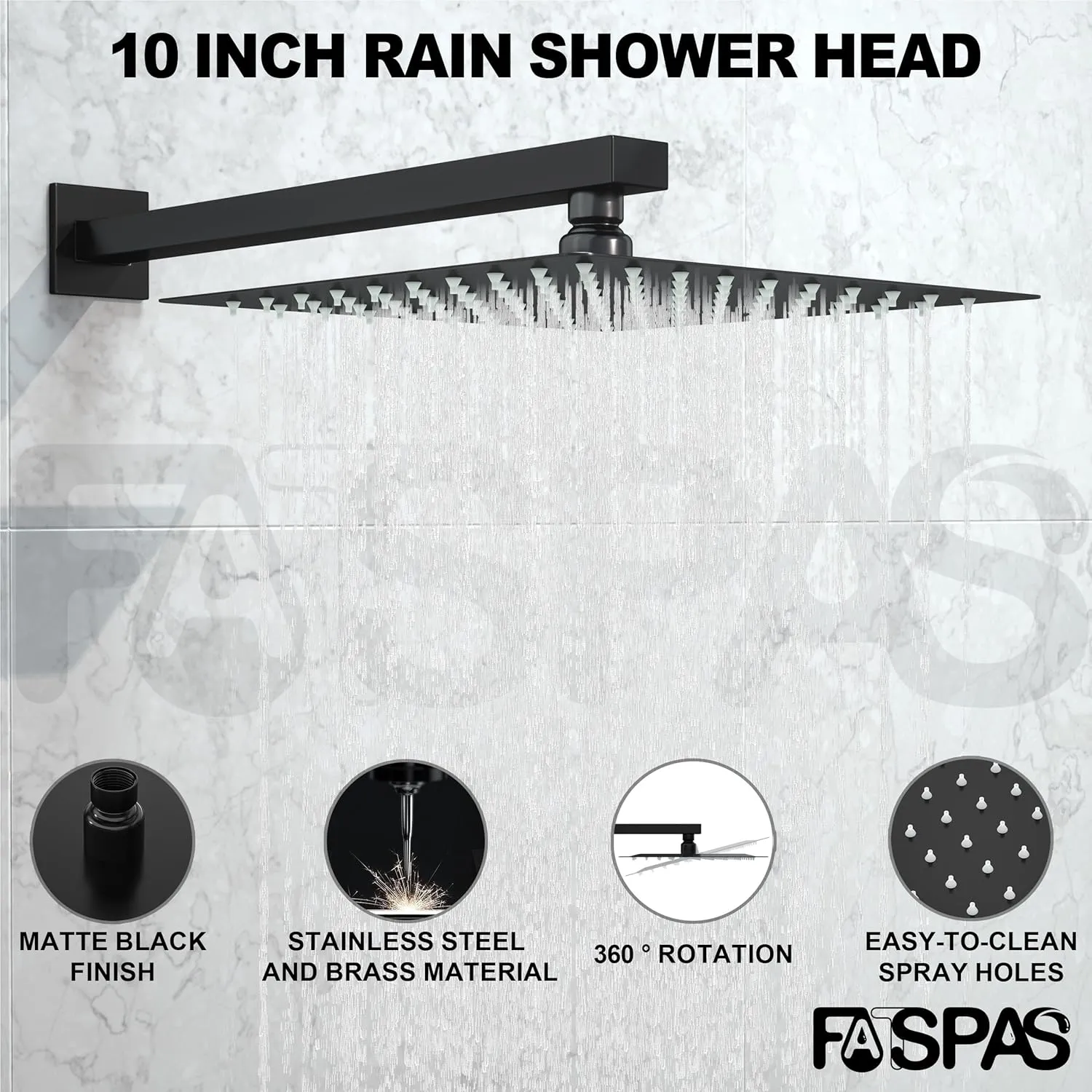 10 Inch Shower Faucet Set, Rainfall Shower System with Square Fixed Rain Shower Head and High Pressure Handheld Shower Head, Wall Mounted Rainfall Shower Fixtures, Matte Black