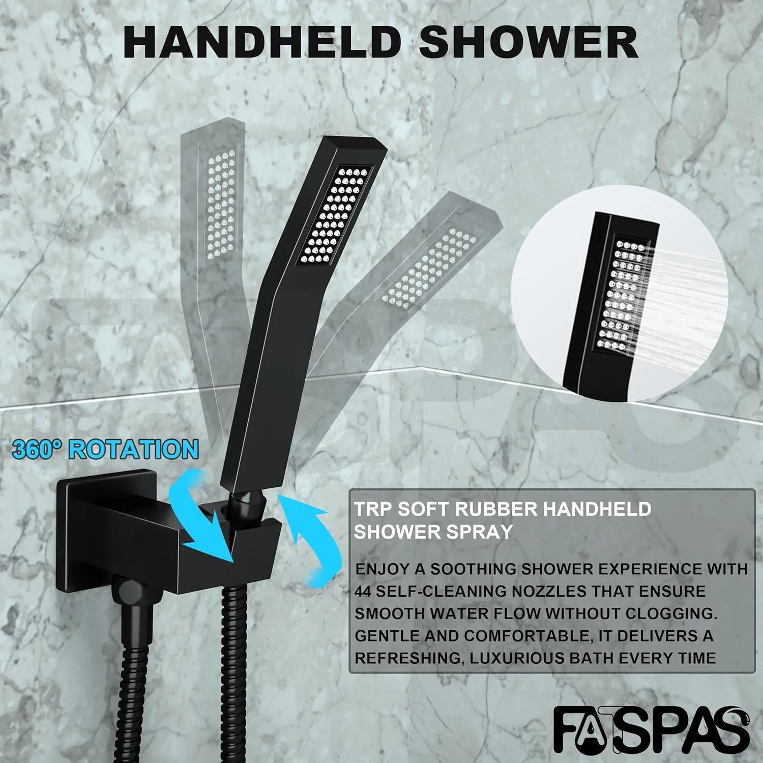 10 Inch Shower Faucet Set, Rainfall Shower System with Square Fixed Rain Shower Head and High Pressure Handheld Shower Head, Wall Mounted Rainfall Shower Fixtures, Matte Black