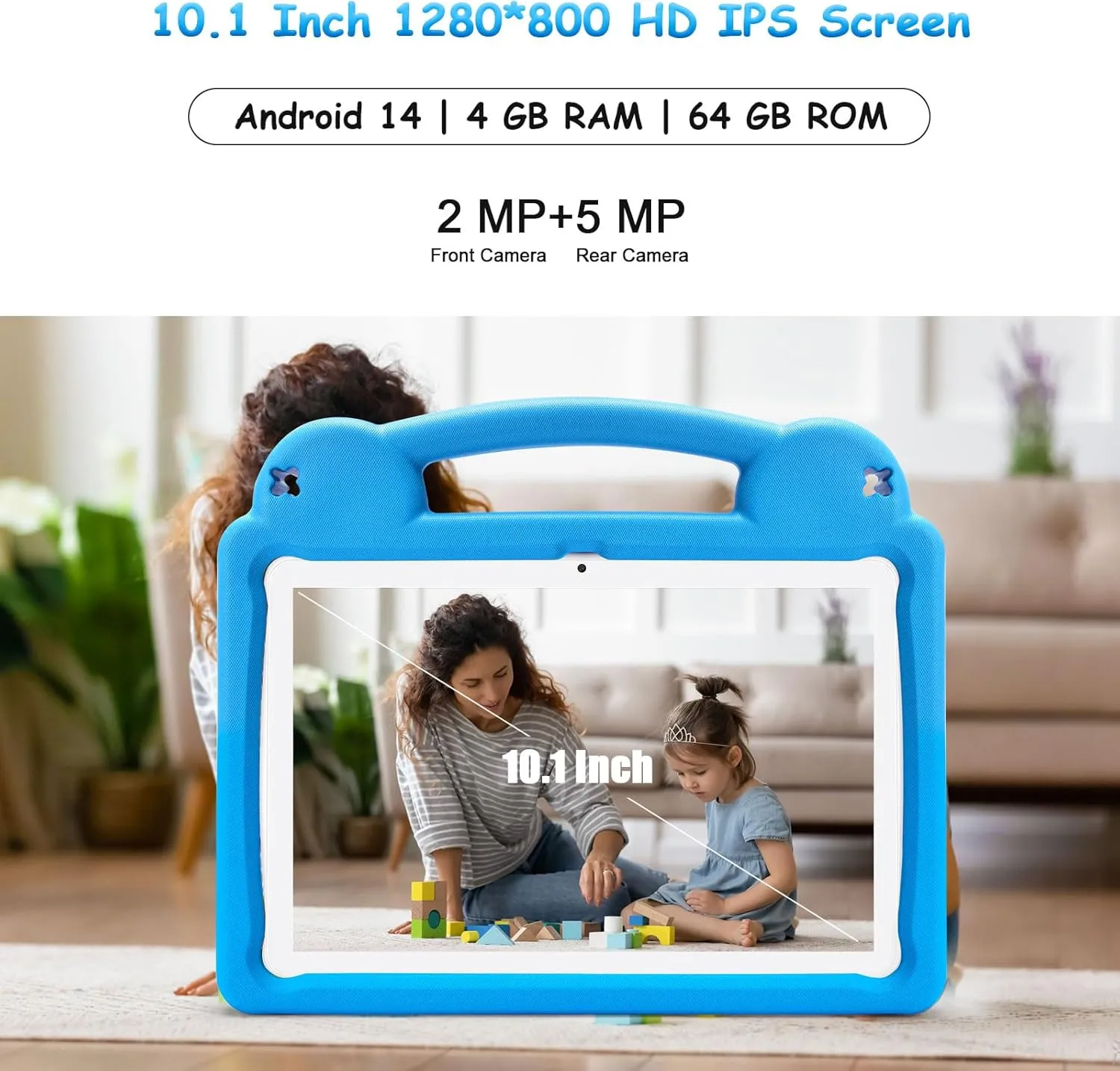 10 Inch Tablet for Kids with Parental Control, 8(4 4) GB RAM 64GB ROM, Octa Core, WiFi 6, 5000mAh Battery, GMS - Kids Tablet with Blue EVA Case