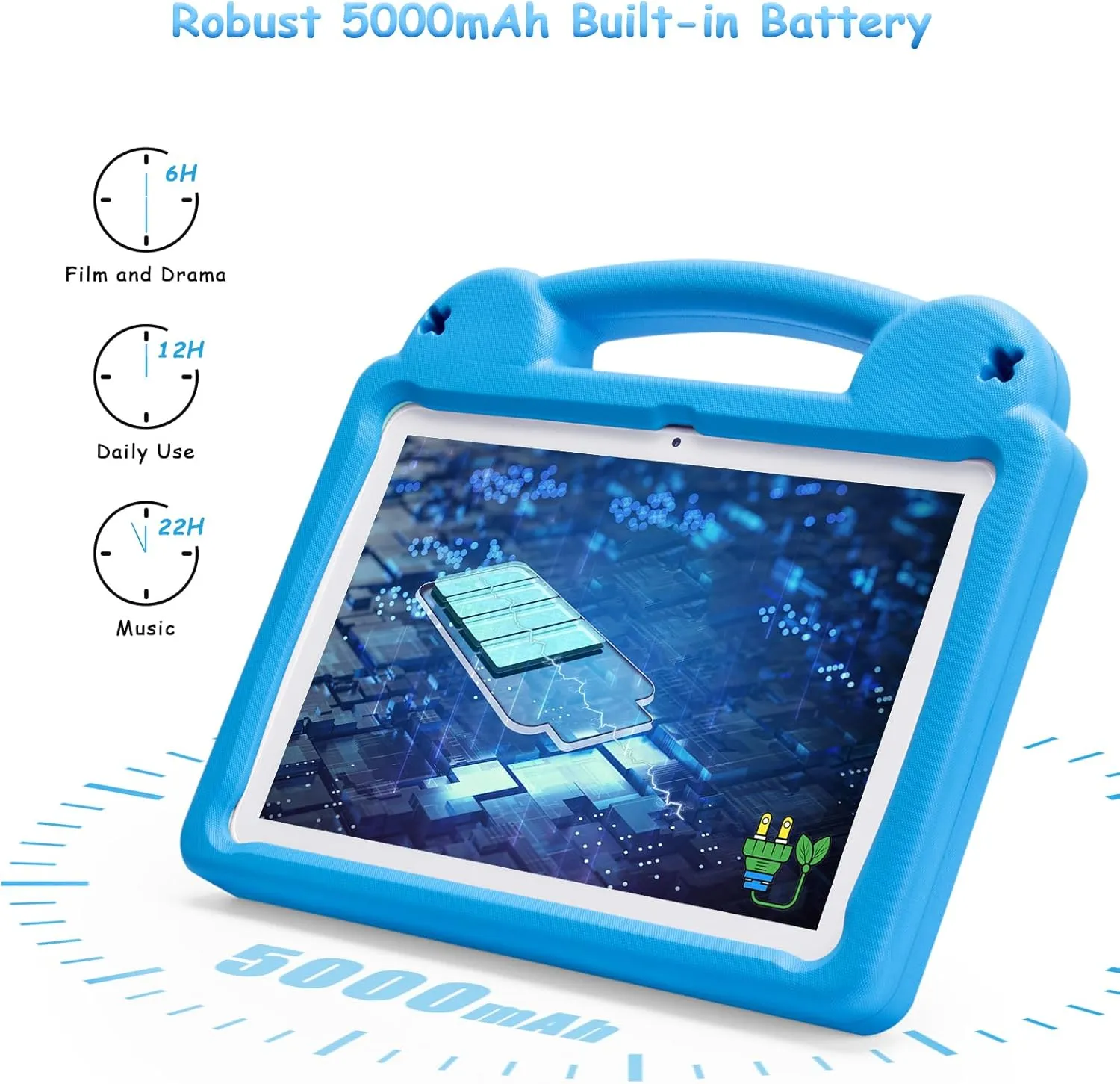 10 Inch Tablet for Kids with Parental Control, 8(4 4) GB RAM 64GB ROM, Octa Core, WiFi 6, 5000mAh Battery, GMS - Kids Tablet with Blue EVA Case