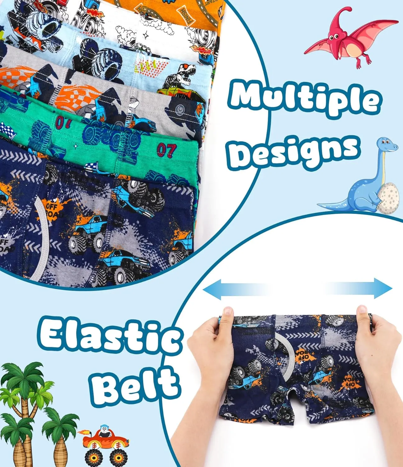 100% Cotton Boys Boxer Briefs Tagless Toddler Underwear (6-Pack)