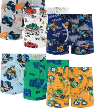 100% Cotton Boys Boxer Briefs Tagless Toddler Underwear (6-Pack)