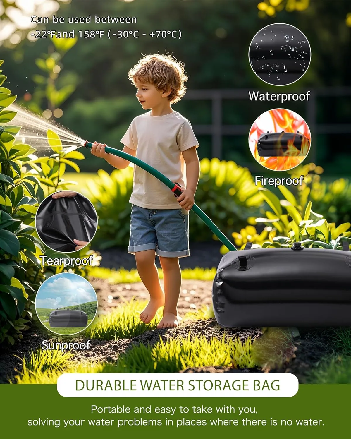 1000L/264gal Long Term Water Storage Containers,Emergency Water Storage Bag, Soft Portable Vinyl Bathtub Water Bladder with Valve&Stainless-Steel Outlet-Reliable & Resistant for All Climates