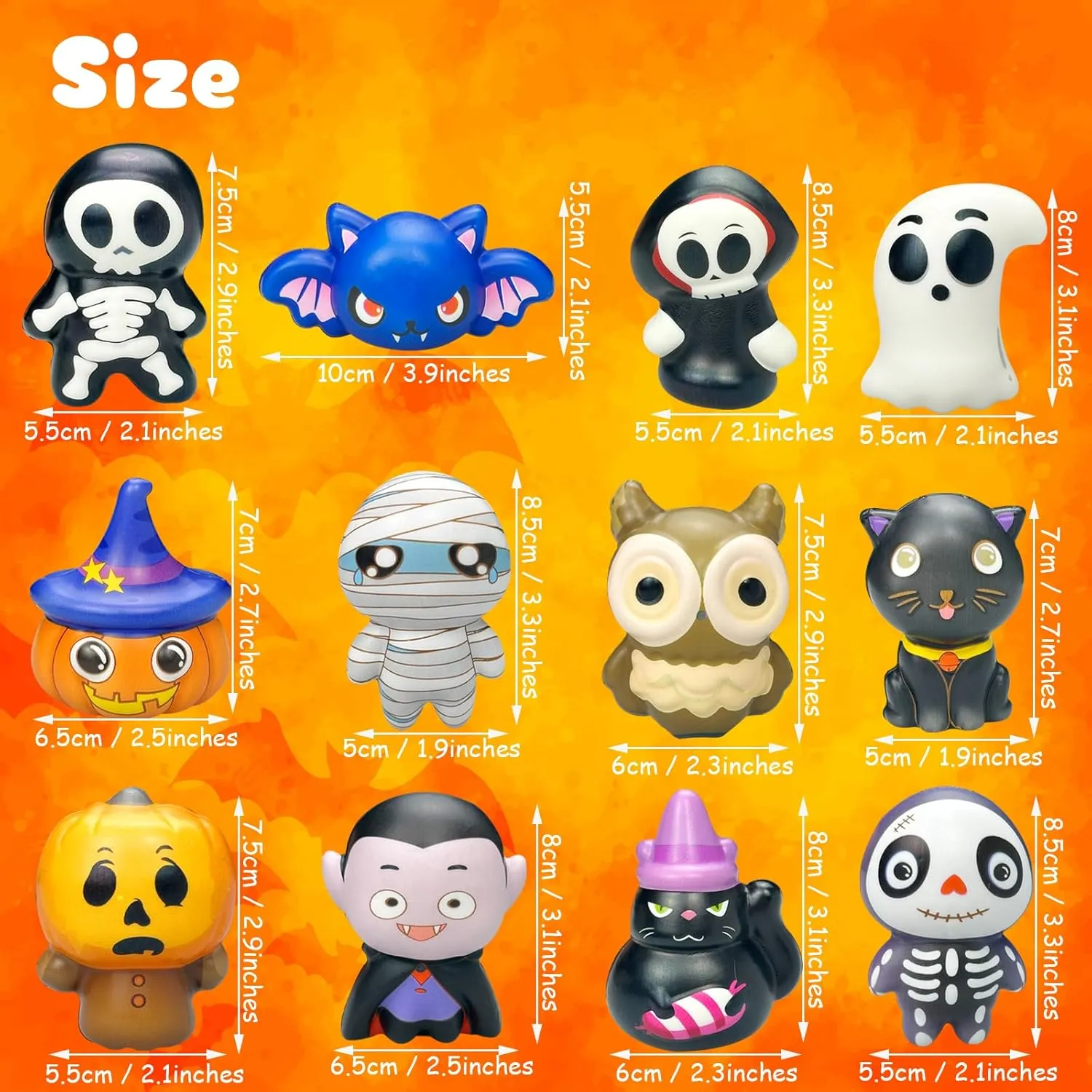 12 Pack Halloween squishies Stress Ball Set Cartoon Mummy Pumpkin Bat Ghost Dolls Bulk Stress Relief Squeeze Toys for Kid Adult Gift Collect (Halloween)