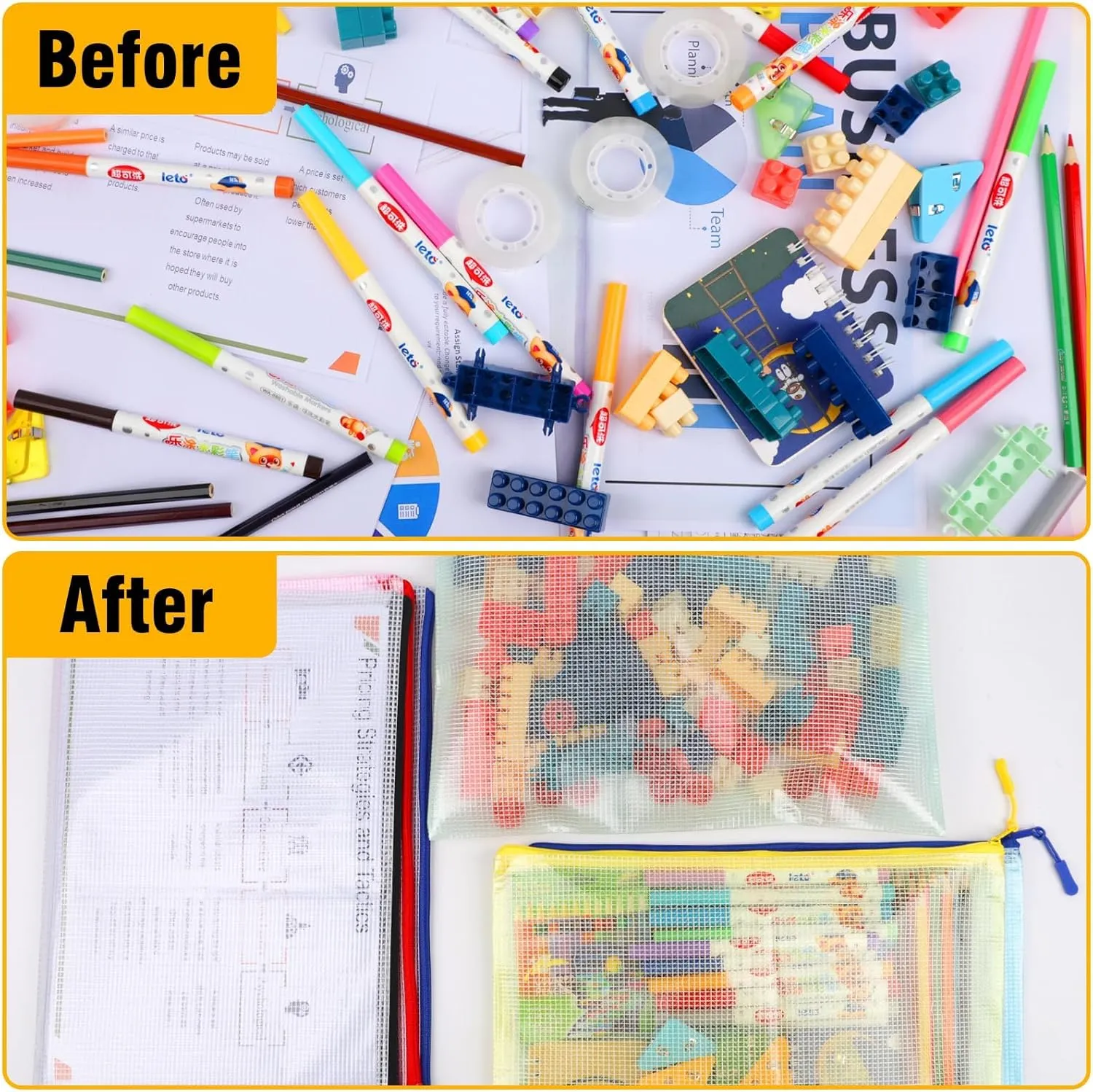12pcs Large A4 Mesh Zipper Pouch File Bags YOPCDJ Reusable Zippered Pouches for Organizing Classroom, Board Game Storage, Puzzle Bags