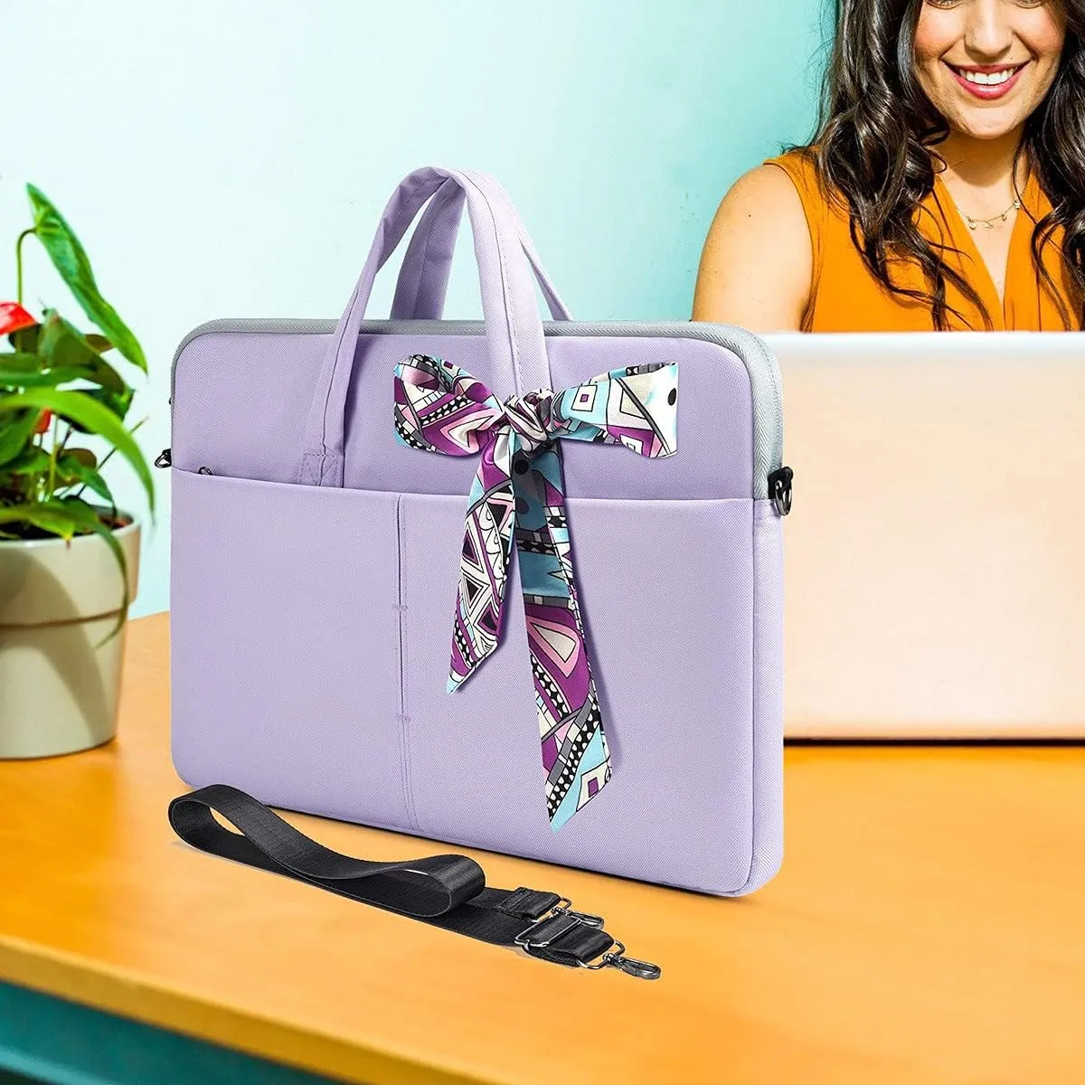 14-15 Inch Laptop Sleeve Shoulder Bag Ladies Women Briefcase for Macbook Pro 14" M4/M3/M2/M1, Macbook Air 15 M4/M3, HP Pavilion x360 14, Dell Inspiron 13, Lenovo Acer ASUS Chromebook 14" Case, Purple