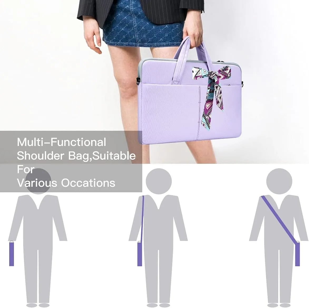 14-15 Inch Laptop Sleeve Shoulder Bag Ladies Women Briefcase for Macbook Pro 14" M4/M3/M2/M1, Macbook Air 15 M4/M3, HP Pavilion x360 14, Dell Inspiron 13, Lenovo Acer ASUS Chromebook 14" Case, Purple