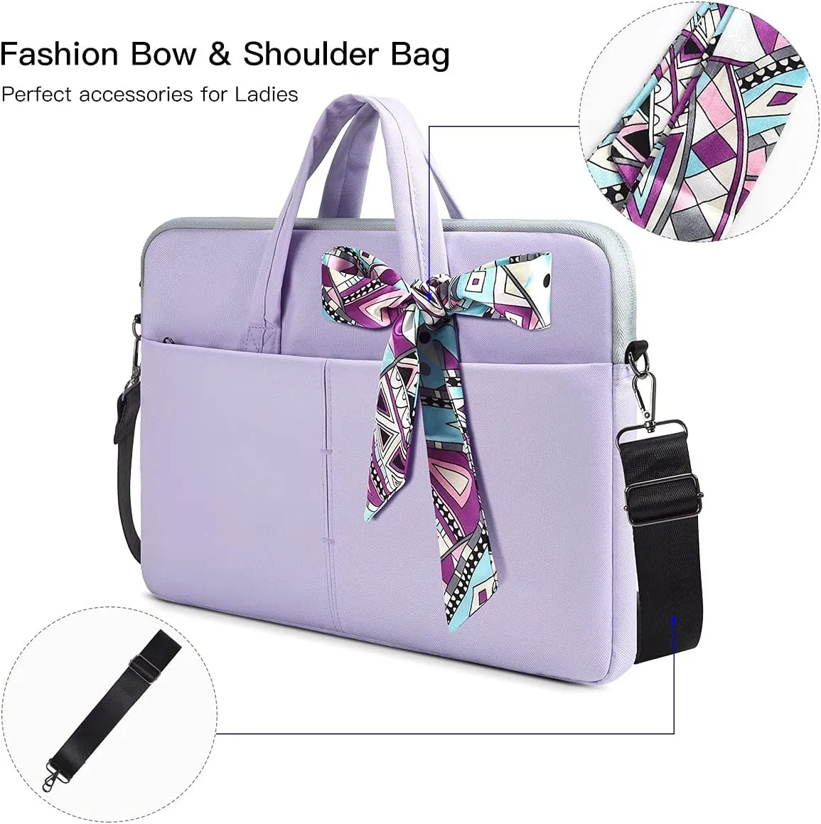 14-15 Inch Laptop Sleeve Shoulder Bag Ladies Women Briefcase for Macbook Pro 14" M4/M3/M2/M1, Macbook Air 15 M4/M3, HP Pavilion x360 14, Dell Inspiron 13, Lenovo Acer ASUS Chromebook 14" Case, Purple