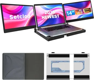 14" FHD 1080P Laptop Monitor Extender, Triple Screen, Portable, Compatible with Mac, Windows, Chrome