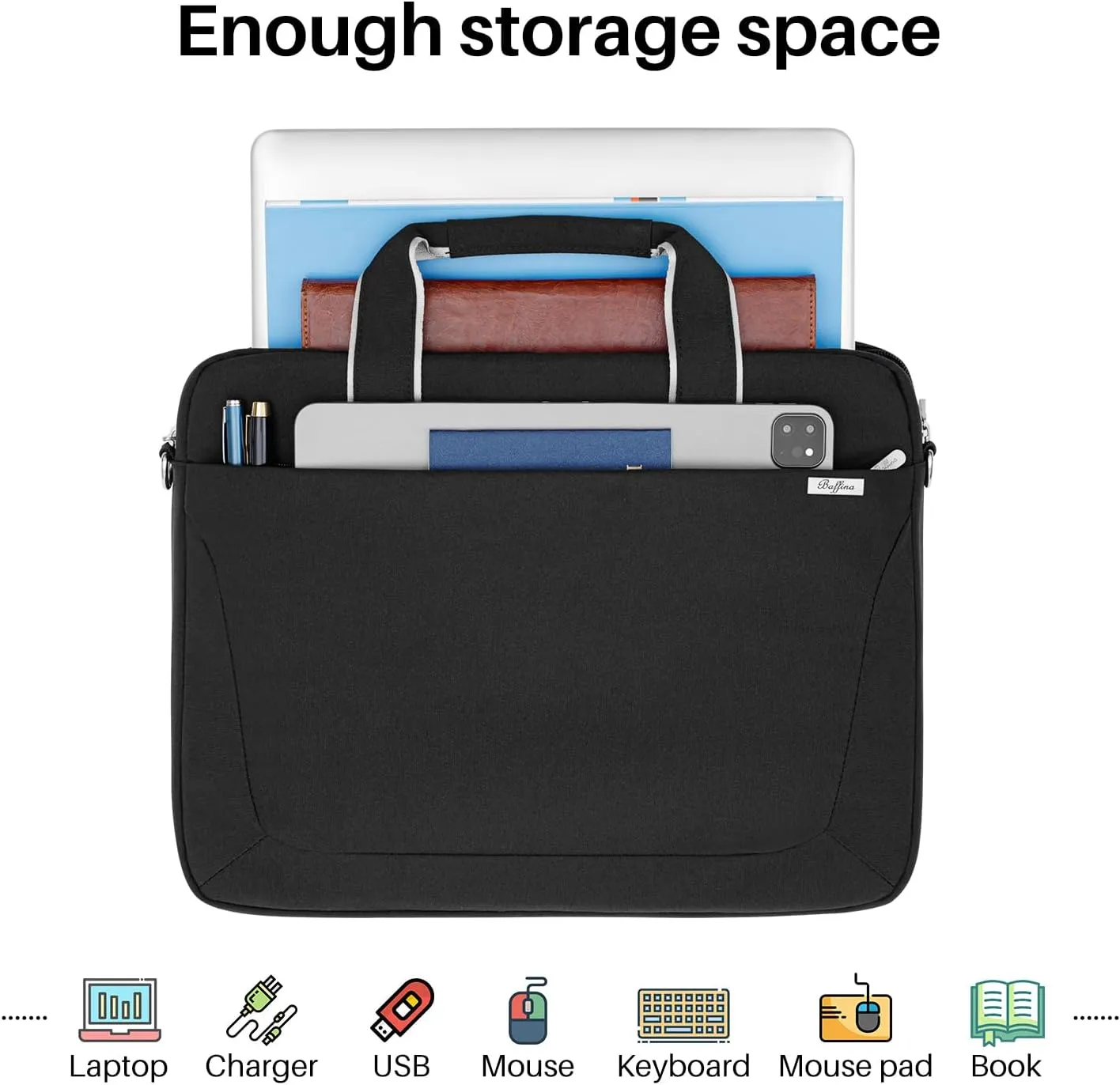 15.6 16 Inch Laptop Shoulder Bag for Men Women,Waterproof Computer Carrying Case Messenger Bag with Strap,Laptop Briefcase for 14-15-16 Inch MacBook/Chromebook/Notebook Hp Dell Acer Asus,Black