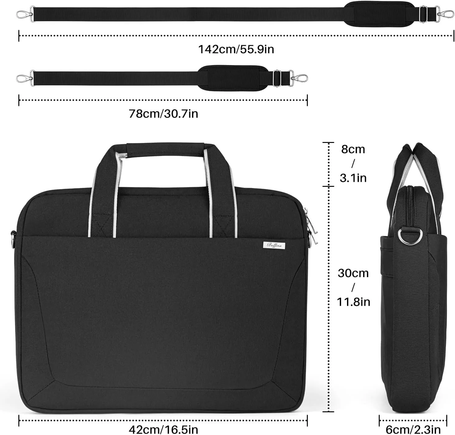 15.6 16 Inch Laptop Shoulder Bag for Men Women,Waterproof Computer Carrying Case Messenger Bag with Strap,Laptop Briefcase for 14-15-16 Inch MacBook/Chromebook/Notebook Hp Dell Acer Asus,Black
