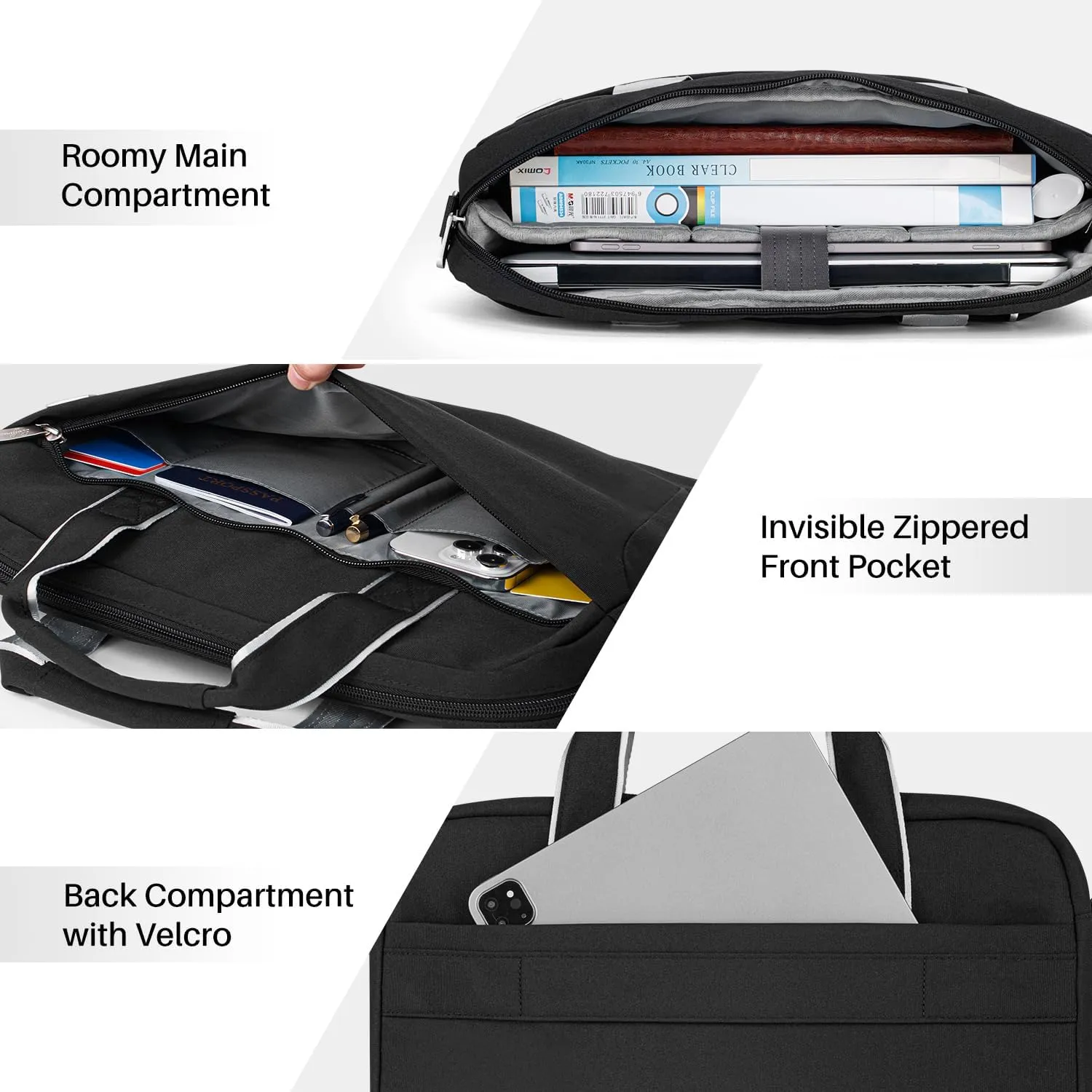 15.6 16 Inch Laptop Shoulder Bag for Men Women,Waterproof Computer Carrying Case Messenger Bag with Strap,Laptop Briefcase for 14-15-16 Inch MacBook/Chromebook/Notebook Hp Dell Acer Asus,Black
