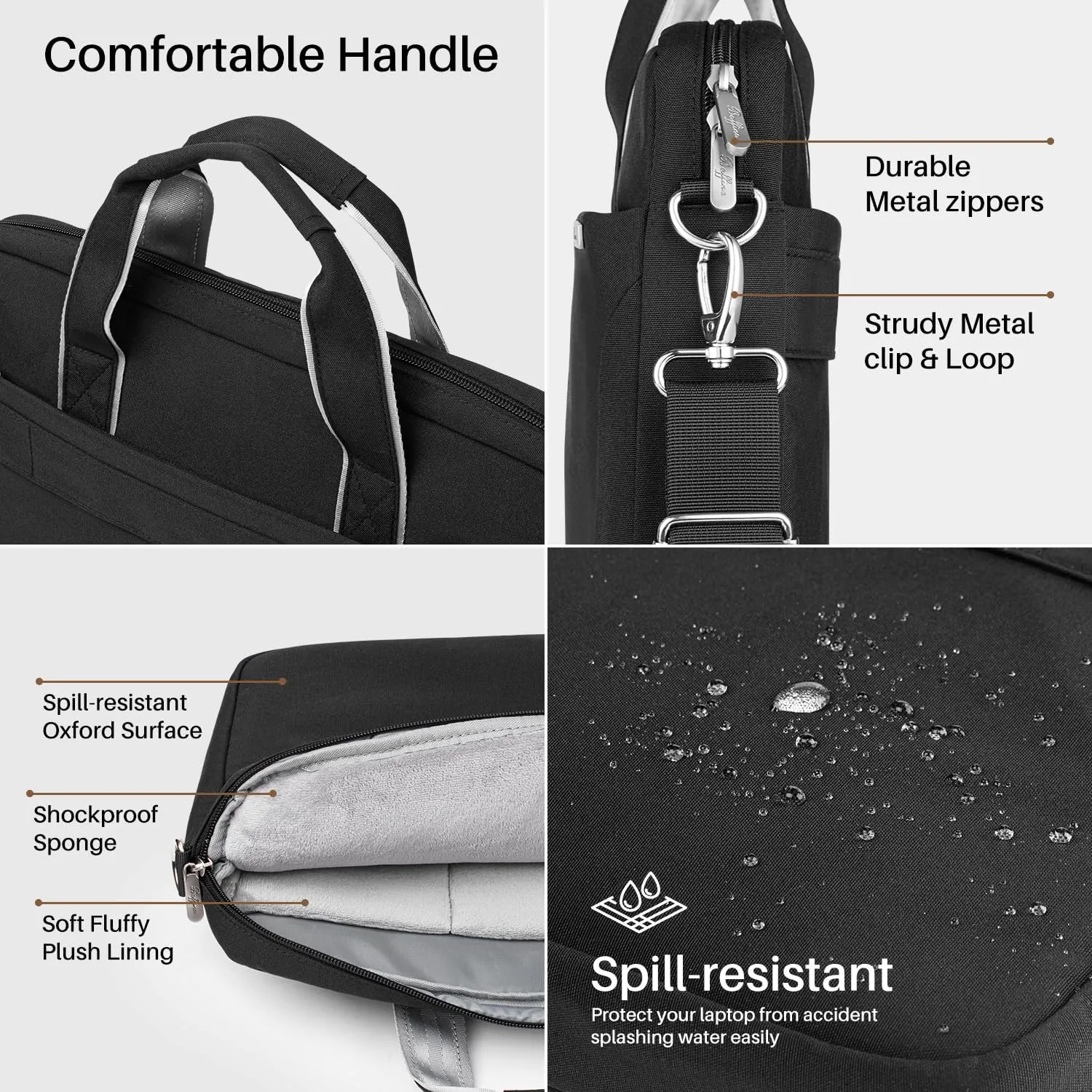 15.6 16 Inch Laptop Shoulder Bag for Men Women,Waterproof Computer Carrying Case Messenger Bag with Strap,Laptop Briefcase for 14-15-16 Inch MacBook/Chromebook/Notebook Hp Dell Acer Asus,Black