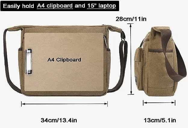 15" Canvas Messenger Bag Multi Pockets Crossbody Bag for Outdoor Activities Laptop bag for Business Travel