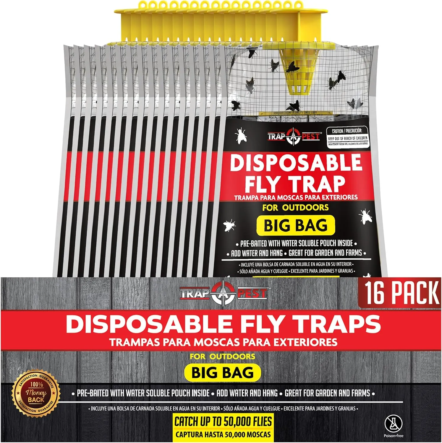 16 Pack Big Bag Fly Bag Trap - Fly Bags Outdoor Disposable Fly Trap Bag - Fly Trap Disposable Horse Fly Traps Outdoor - Fly Trap Bags Outdoor Net