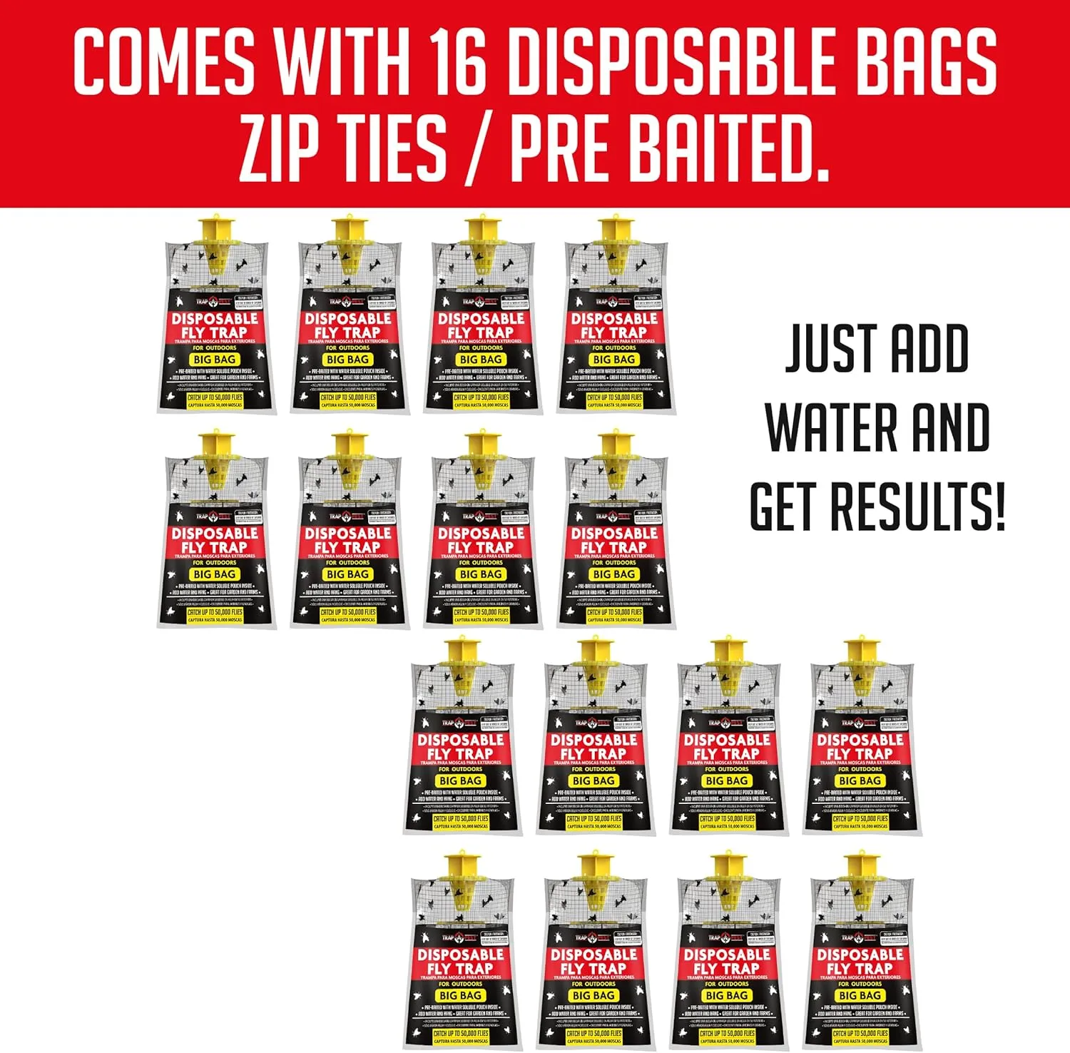 16 Pack Big Bag Fly Bag Trap - Fly Bags Outdoor Disposable Fly Trap Bag - Fly Trap Disposable Horse Fly Traps Outdoor - Fly Trap Bags Outdoor Net
