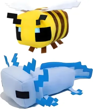 2-Pack-Game Plush，8-inch Bee Plush，12-inch Axolotl Stuffed Toys，Stuffed Animals Toys for Boys Girl,Great Choice for Soft Pillow Decorations, Kids Birthday Parties