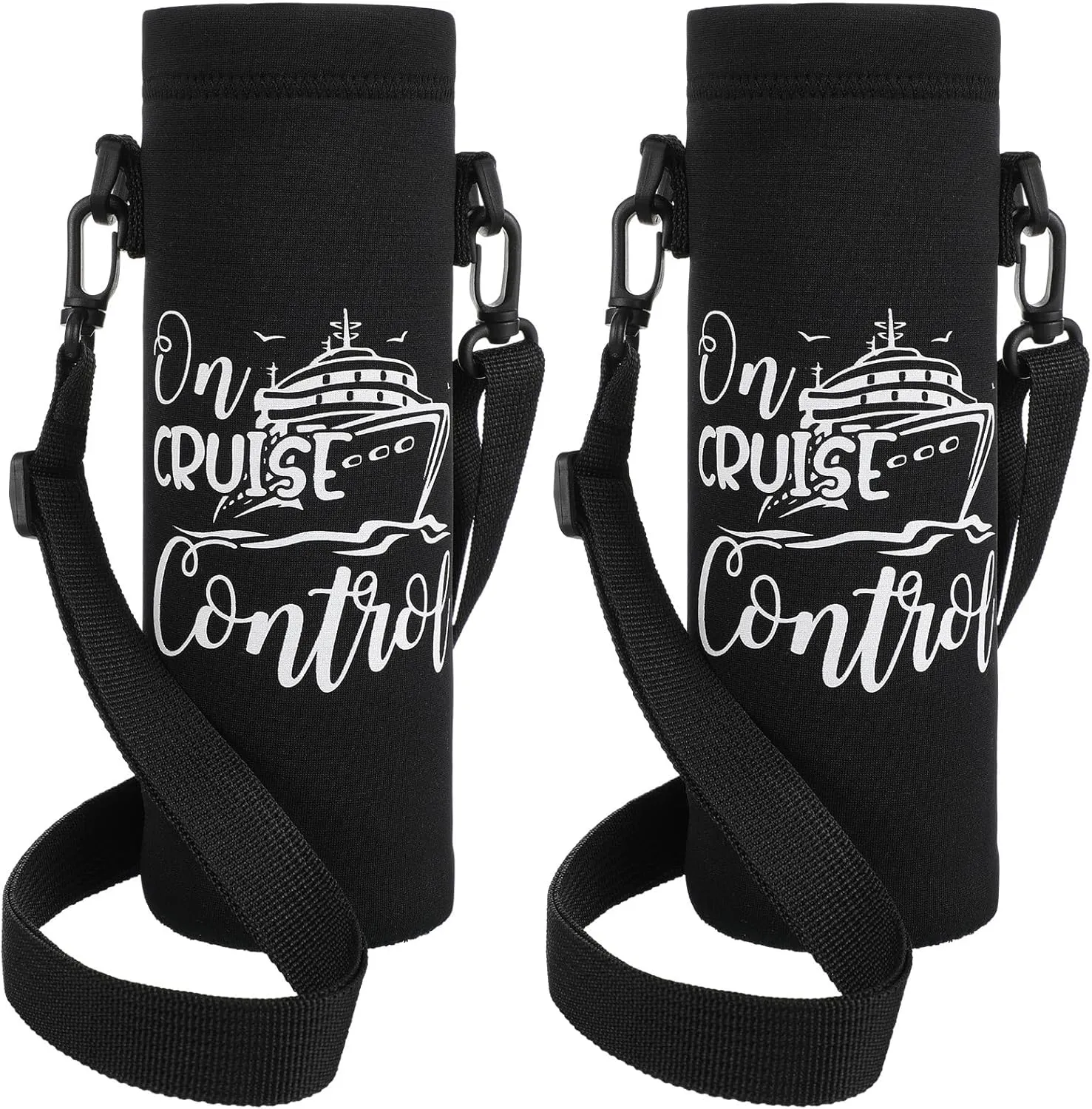 2 Pcs Carnival Cruise Essentials 2025 Adjustable Water Bottle Carrier with Strap Black Crossbody Water Bottle Holder Cruise Cup Holder Sling Neoprene Cup Sleeve Pouch Bag for Coffee Drinks