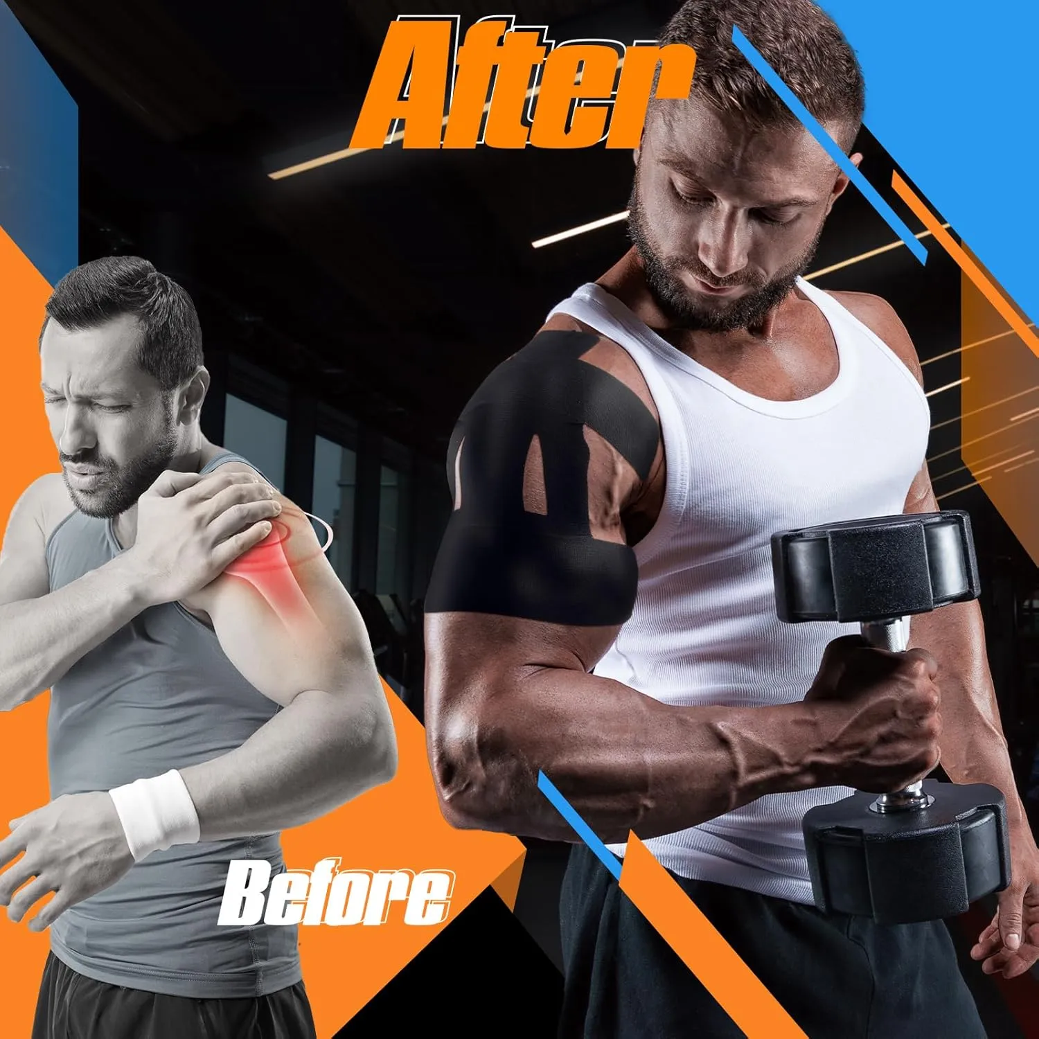 20 Count Kinesiology Tape for Shoulder Pain Relief Pre Cut Sports Waterproof Breathable Enhance Elastic Kinesiology Athletic Tape for Shoulder Support and Muscle Sports(Black)
