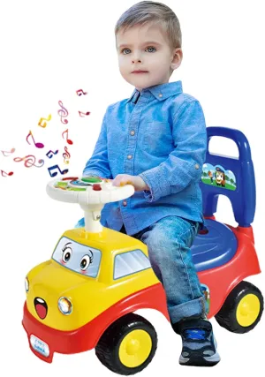 2025 Upgrade Toddler Car Baby Sliding Car 51×25×45cm, Cartoon Toddler Walker with Music & Underneath Storage, Ride On Toys for Toddlers 36 Months  