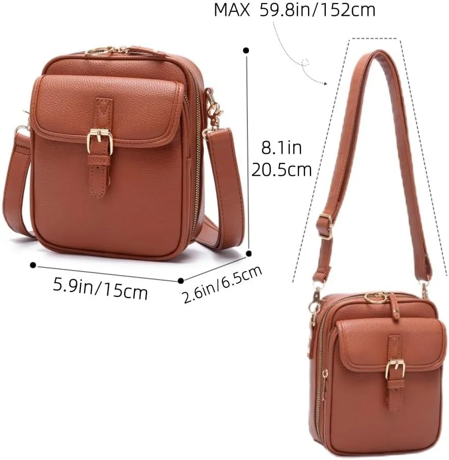 2025 Upgrade Vintage Double Layer Large Capacity Mini Messenger Bag，Leather Small Purse Crossbody Shoulder Bag for Women Men