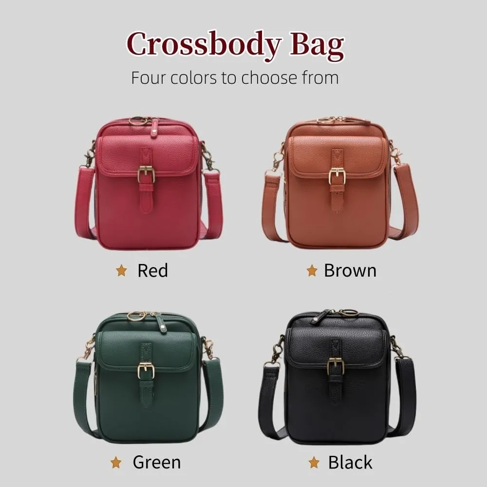 2025 Upgrade Vintage Double Layer Large Capacity Mini Messenger Bag，Leather Small Purse Crossbody Shoulder Bag for Women Men
