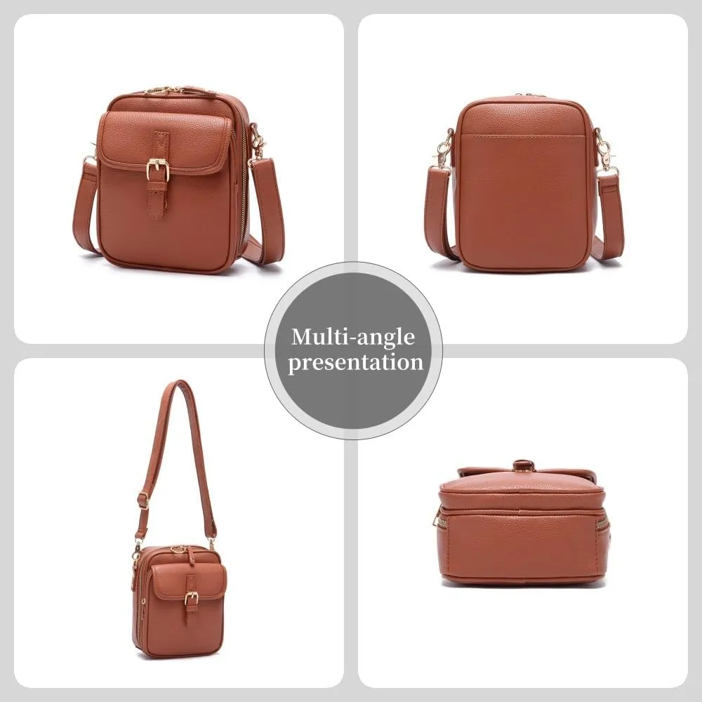 2025 Upgrade Vintage Double Layer Large Capacity Mini Messenger Bag，Leather Small Purse Crossbody Shoulder Bag for Women Men