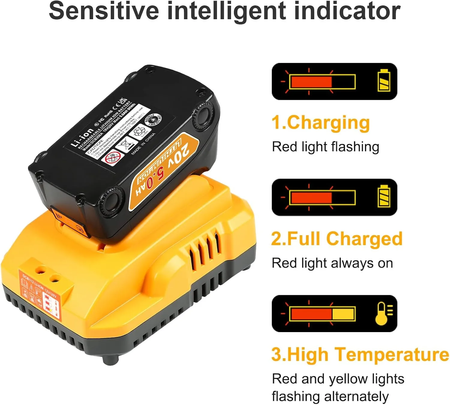 20v Max Battery Replacement for Dewalt Battery 5.0Ah with DCB112 Battery Charger Station for DCB200 DCB120