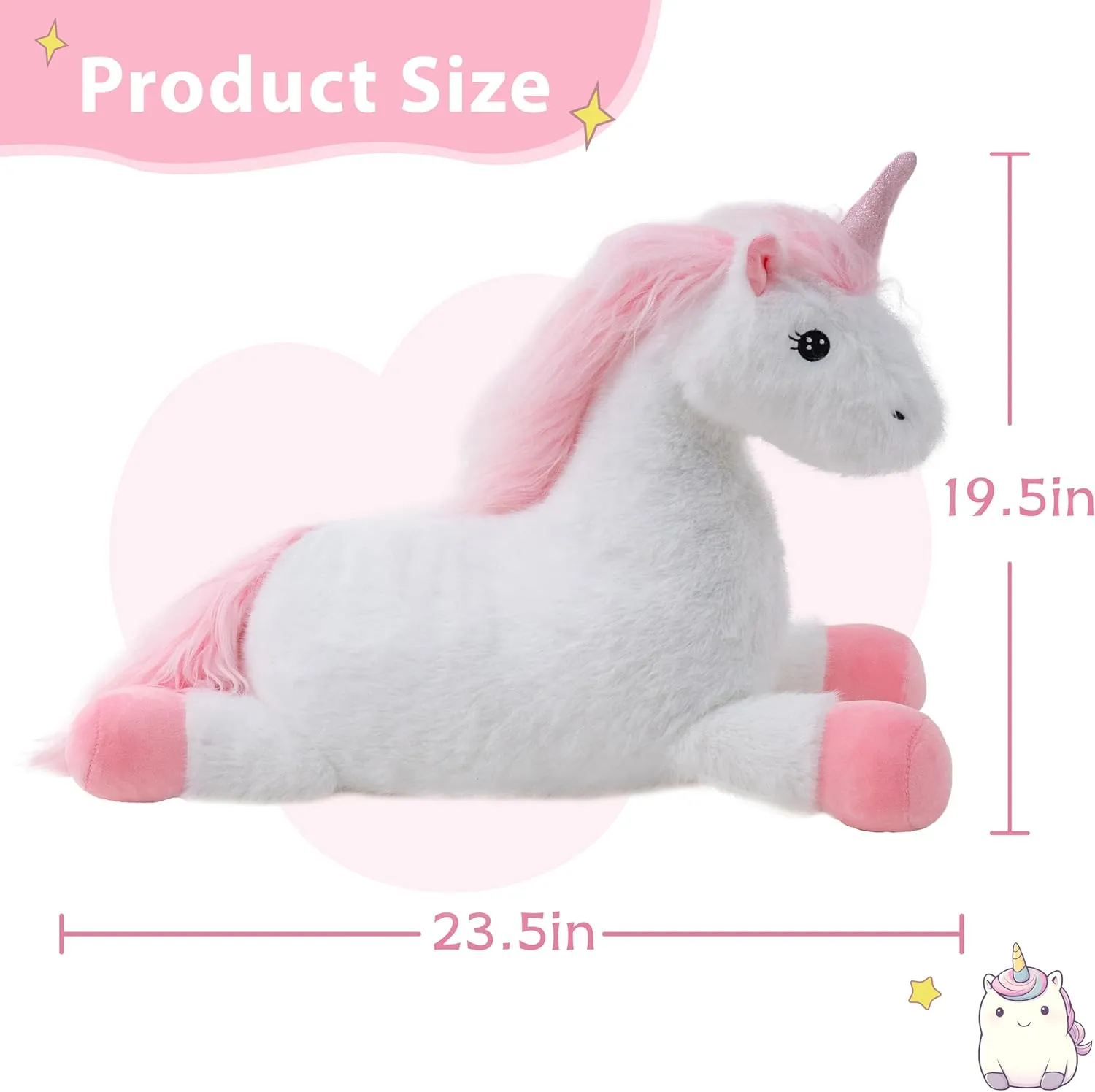 23.5" Unicorn Stuffed Animal for Girls, White Unicorn Plush, Soft Stuffed Animals for Kids, Long Hair