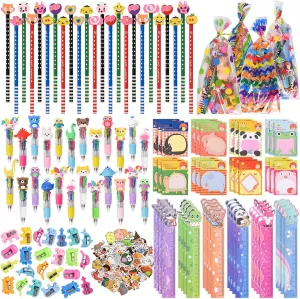 24 Pack Cute Cartoon Animal Stationery, Cute Stationery Party Supplies, With Rulers, BallPoint Pens, Pencils with Eraser, Sticky Notes etc.,for Birthday Goodie Bags School Classroom games Rewards.