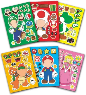24 Sheets Mario Make-a-Face Stickers - Fun Craft Project with 6 Designs Characters - Perfect Gifts for Birthday Party Favors and Supplies