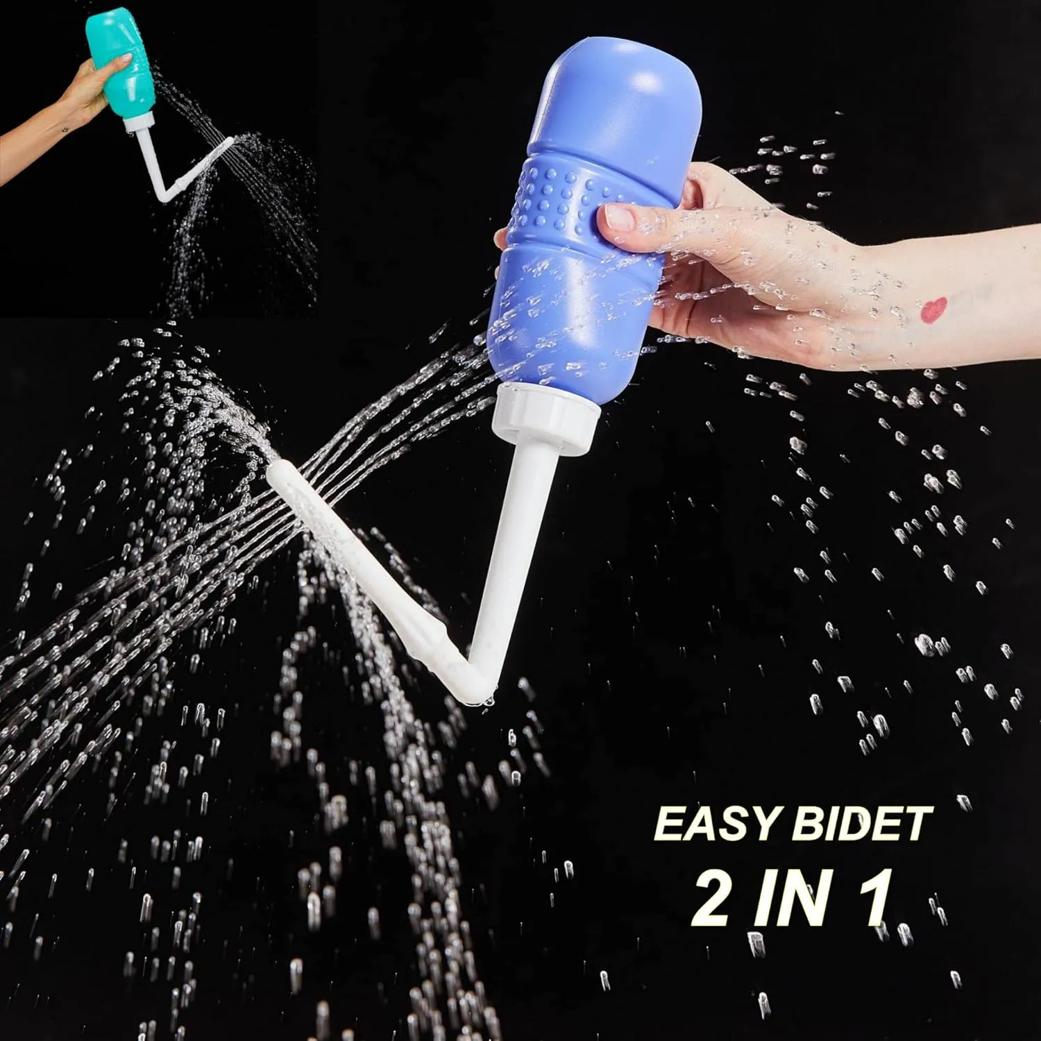 2PCS-Pack 2in1 Vaginal Douche Perineal Irrigation 650ML Portable Bidet   Pocket Bidet Pipe, Travel Bidet with Waterproof Cap, Peri Bottle for Postpartum Essentials