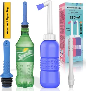 2PCS-Pack 2in1 Vaginal Douche Perineal Irrigation 650ML Portable Bidet   Pocket Bidet Pipe, Travel Bidet with Waterproof Cap, Peri Bottle for Postpartum Essentials