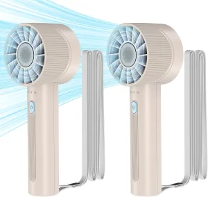 2PCS Portable Handheld Fan Rechargeable,Mini Personal Fan, Hand Held Fan With 4 Speeds Turbo Mini Fan, USB 2600mAh Battery Small High Speed Fan for Makeup, Home, Office, Travel and Outdoor Activities