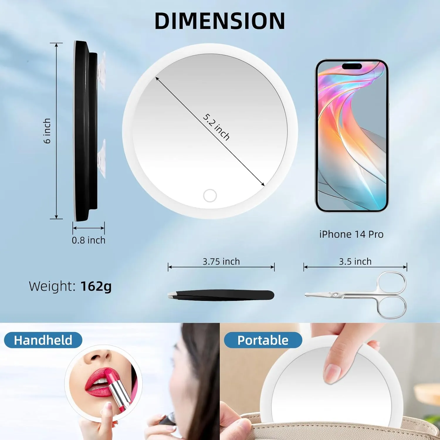 30X Magnifying Mirror with Lights, 30x Magnified Mirror with 3 Color Lights Adjustable Brightness, Rechargeable 6inch Travel Magnification with 3 Suction Cups - Includes Tweezers & Scissors