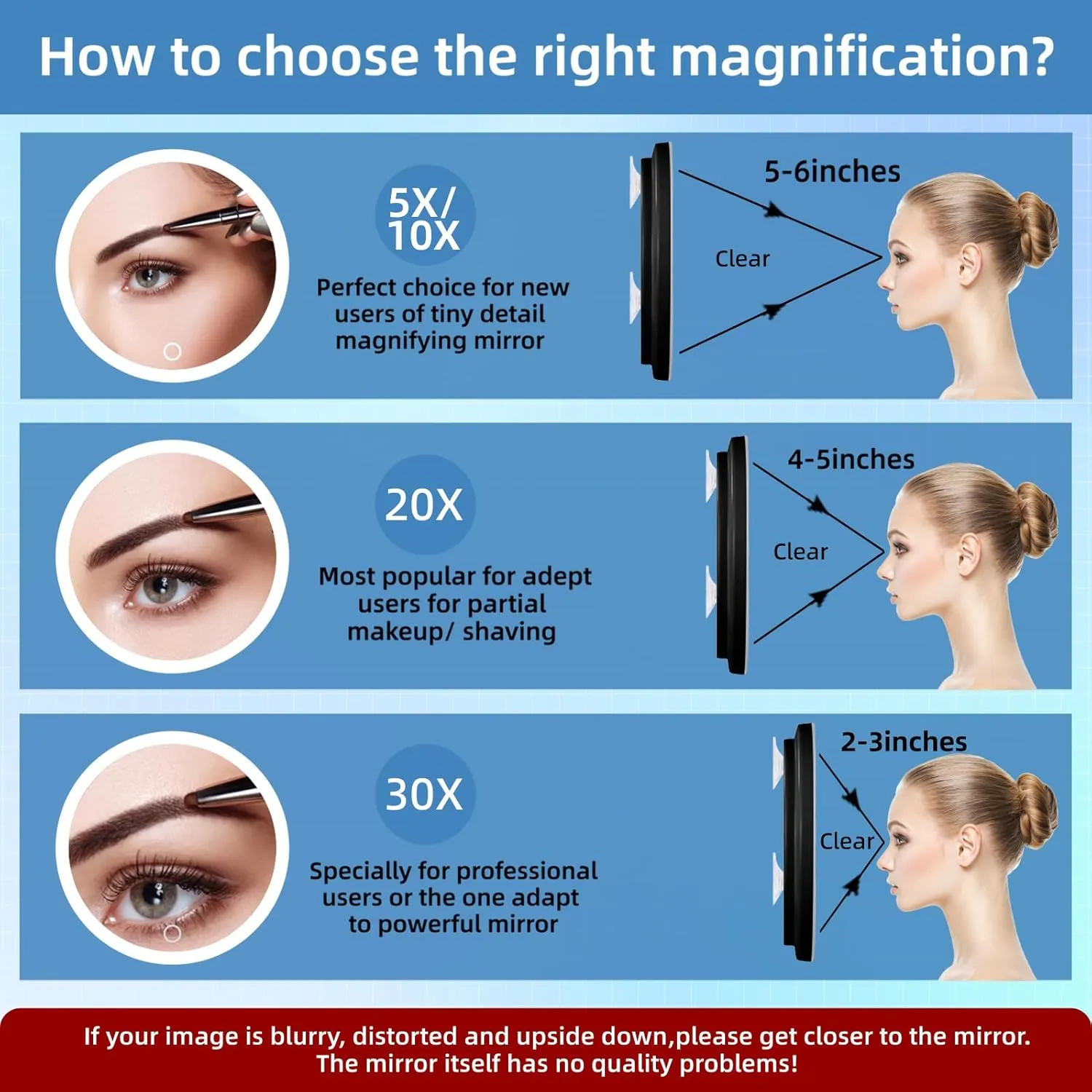 30X Magnifying Mirror with Lights, 30x Magnified Mirror with 3 Color Lights Adjustable Brightness, Rechargeable 6inch Travel Magnification with 3 Suction Cups - Includes Tweezers & Scissors
