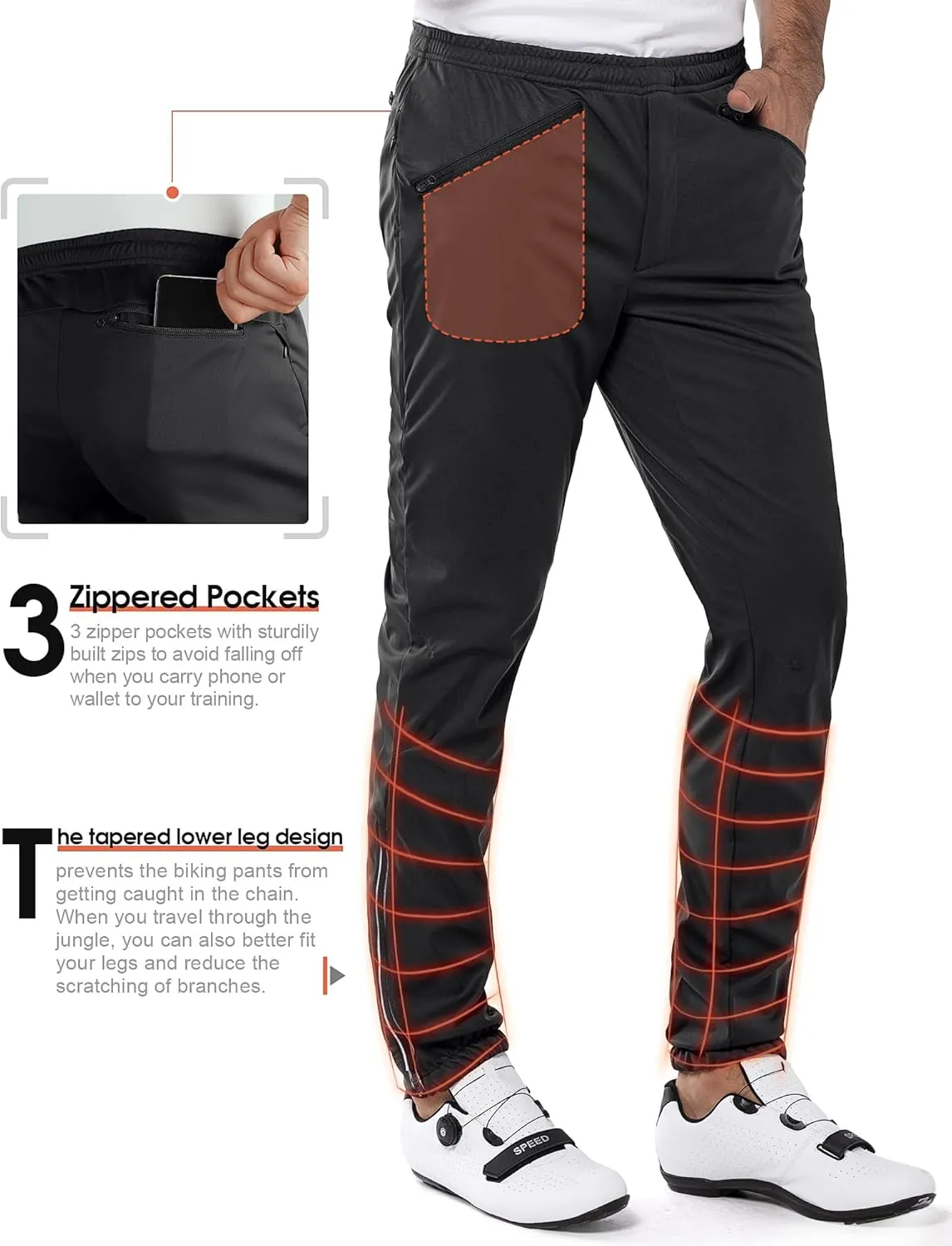 33,000ft Men's Waterproof Cycling Pants, Windproof Breathable Athletic Mountain Bike Pants Running Hiking Sweatpants Sports