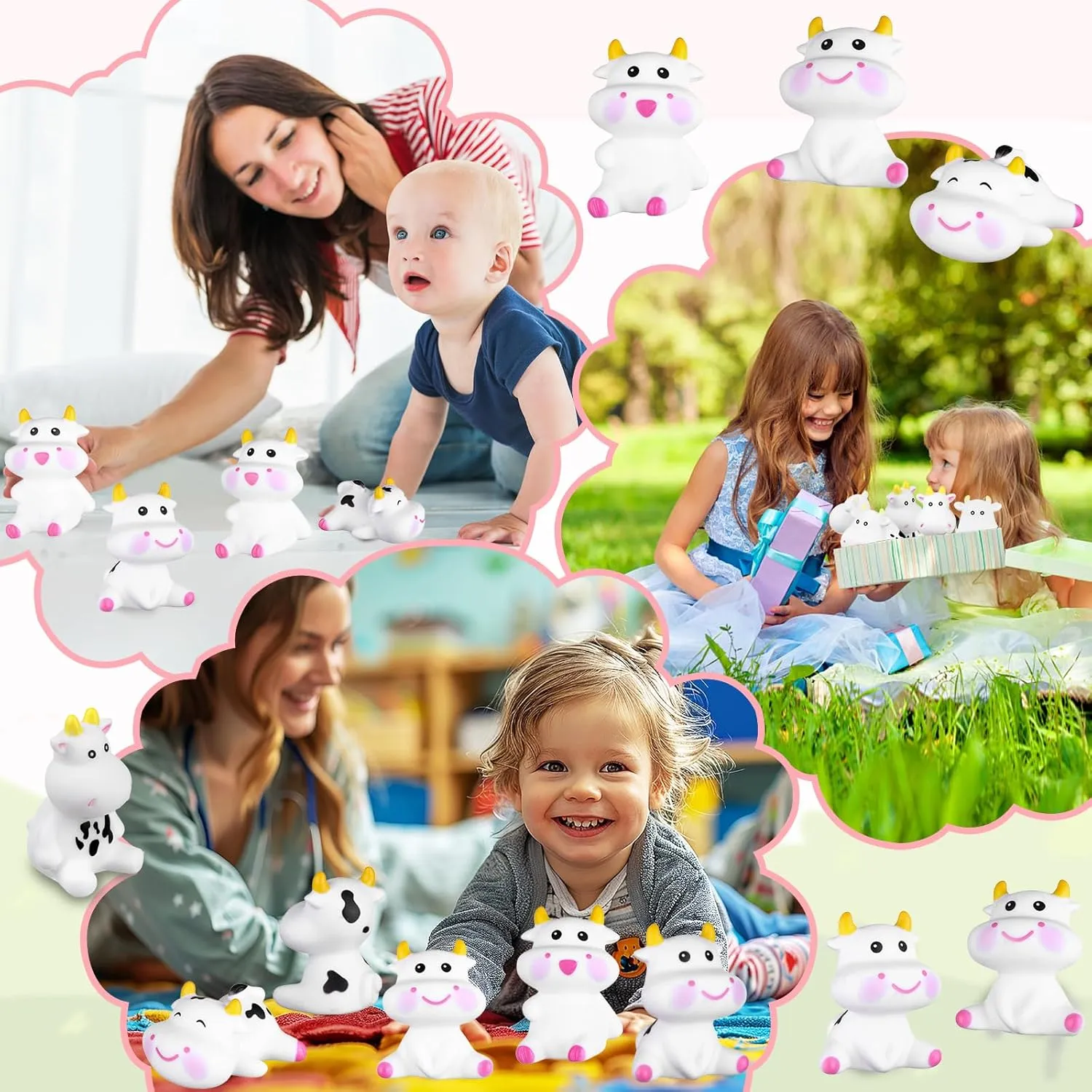 36 Pcs 3" Rubber Cow Baby Bath Toy Mini Rubber Cows Bulk Squeak Floating Fun Water Squirting Bathtime Play Farm Animal Bath Toys Figures Decor Swimming Bathtub Toy for Kids Baby Shower Pool