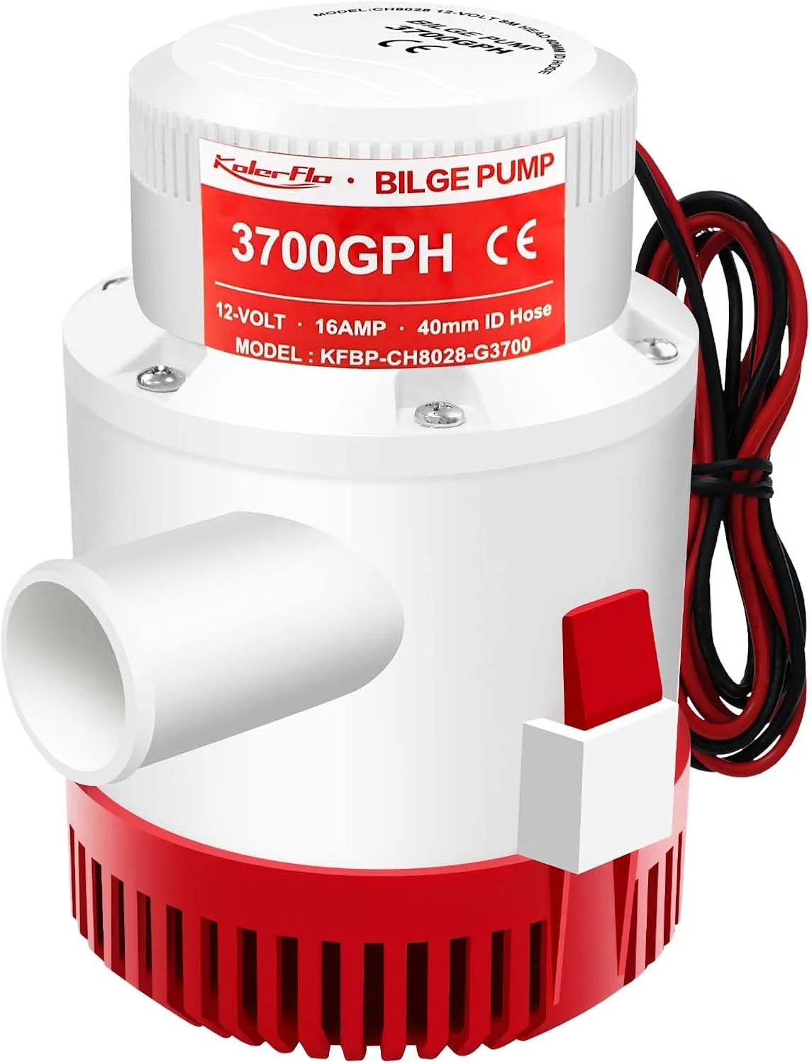 3700GPH Boat Bilge Pump,12V Submersible Bilge Pump with 1-1/2" Hose Outlet Plumbing Non Automatic