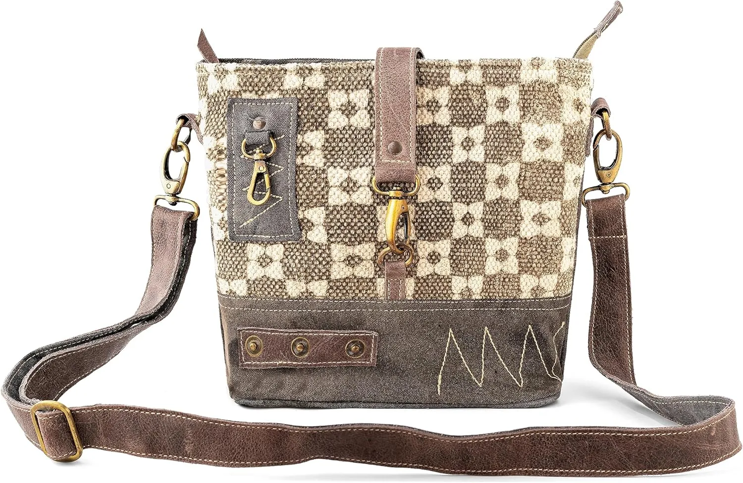 3B - SHOUZO Messenger and Shoulder Bag | Upcycled Vintage Canvas & Leather | Comes with 2 Different Straps