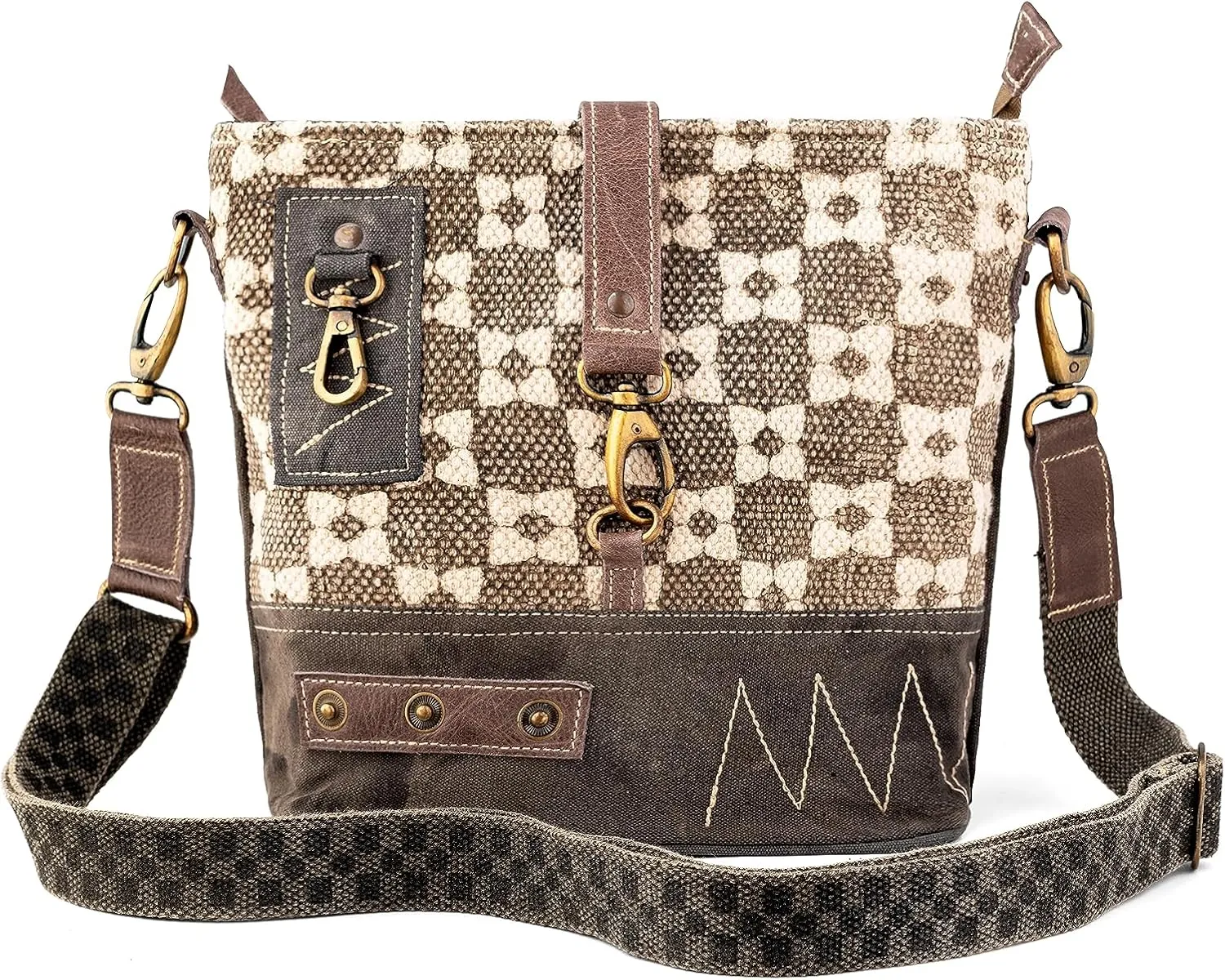 3B - SHOUZO Messenger and Shoulder Bag | Upcycled Vintage Canvas & Leather | Comes with 2 Different Straps