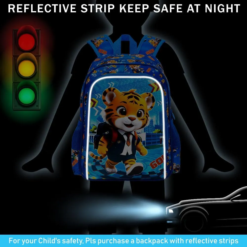 3PCS Backpack for Boys, 16'' Kids Tiger Preschool Backpacks with Lunch Box, Cool Animal Water Resistant School Bookbag Set for Elementary Kindergarten Travel