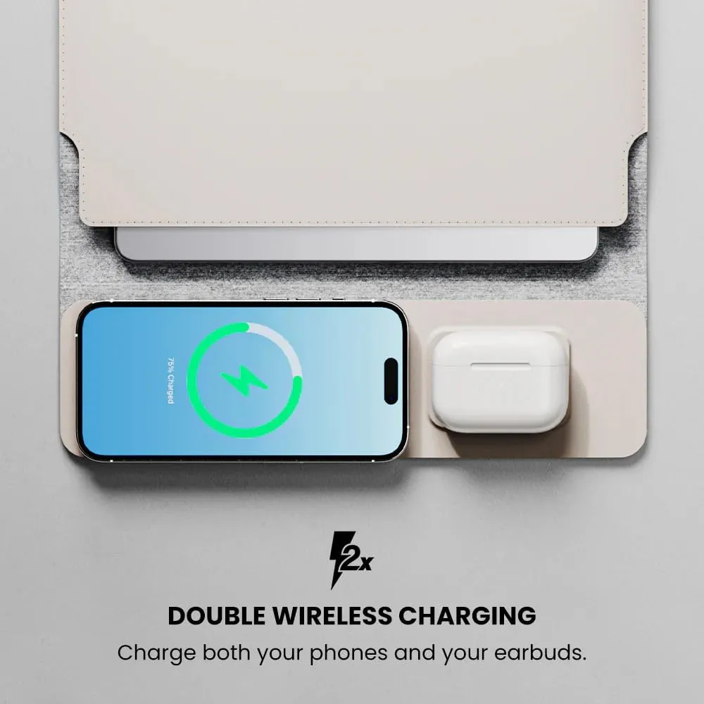 4 in 1 Wireless Charging Laptop Sleeve, 13"-14", Desktop Charging Mat, Multipurpose Sleeve Plus Mousepad, Waterproof Surface, Travel Laptop Case (Grey, 14 inches)