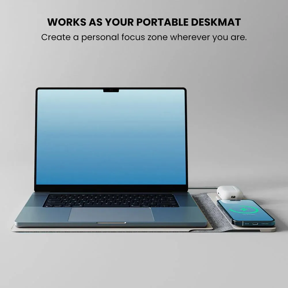 4 in 1 Wireless Charging Laptop Sleeve, 13"-14", Desktop Charging Mat, Multipurpose Sleeve Plus Mousepad, Waterproof Surface, Travel Laptop Case (Grey, 14 inches)
