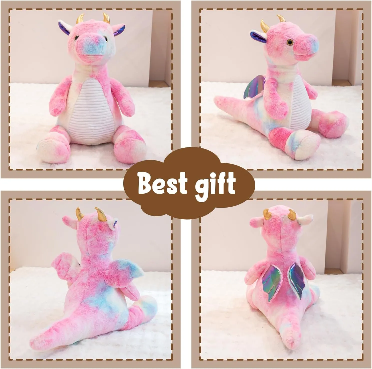 4.4 lbs Pink Weighted Dragon Stuffed Animal, Cute Weighted Stuffed Dragon, Soft Plush Toys for Kids, 23.5"