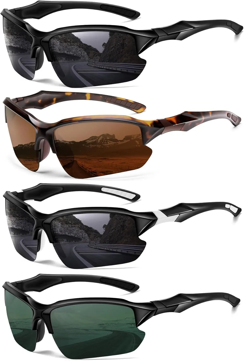 4PACK Sports Polarized Sunglasses for Men Cycling Running Fishing UV400 Protection Sun Glasses Lightweight Half Frame Goggles
