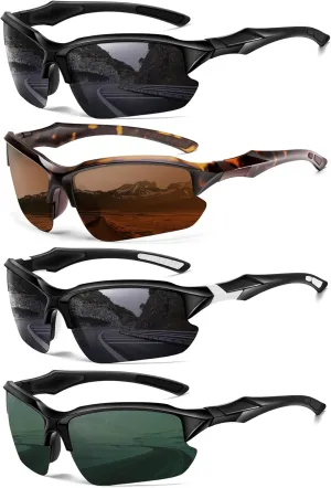 4PACK Sports Polarized Sunglasses for Men Cycling Running Fishing UV400 Protection Sun Glasses Lightweight Half Frame Goggles