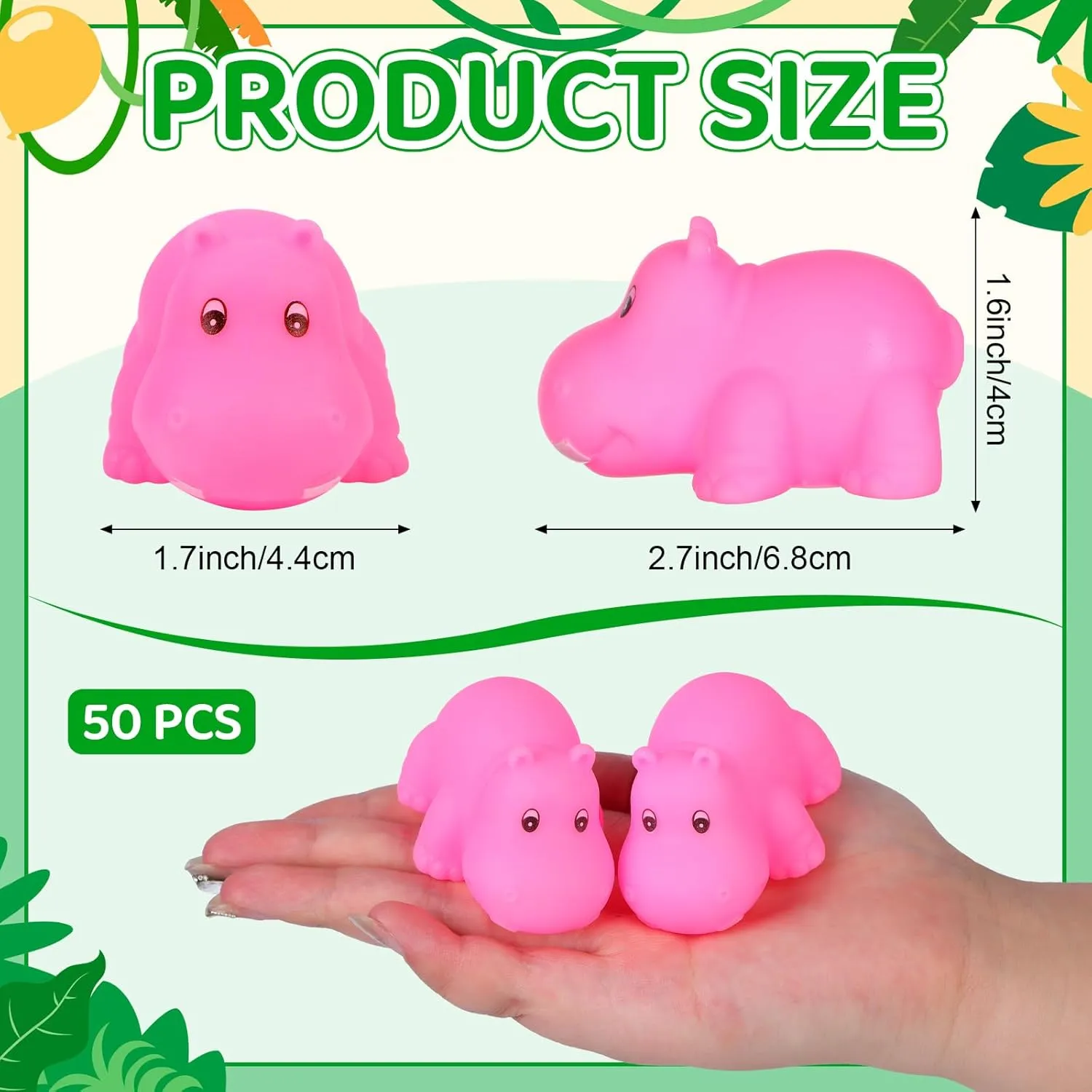 50 Pcs Rubber Hippo Baby Bath Toys Cute Floating Animal Bath Squirts Pink Hippo Bath Buddy Squirter Toys for Toddlers Fun Water Squirting Bathtime Play for Bathtub and Pool,Summer Beach Decor