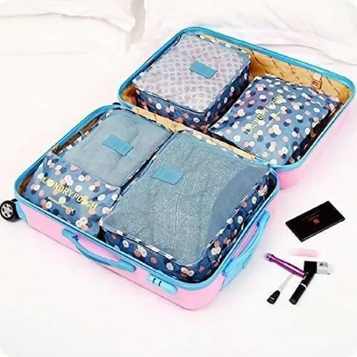 6-in-1 Travel Laundry Pouch Set – Blue Flower